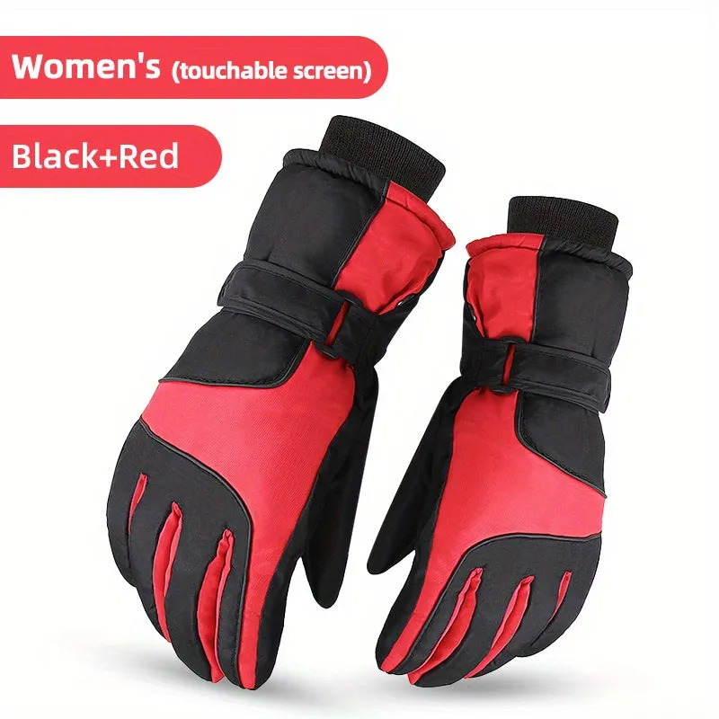 1pair Winter Touchscreen Windproof Thermal Full-finger Glover, For Skiing, Cycling