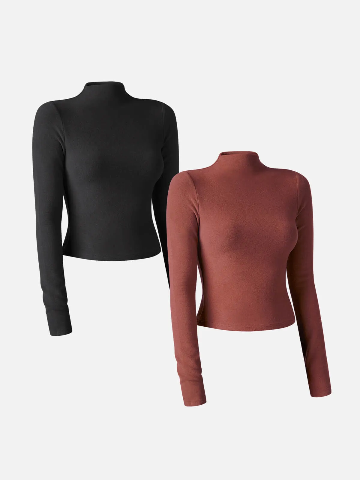 2Pcs Set Thermal Brushed Mock Neck Crop Top