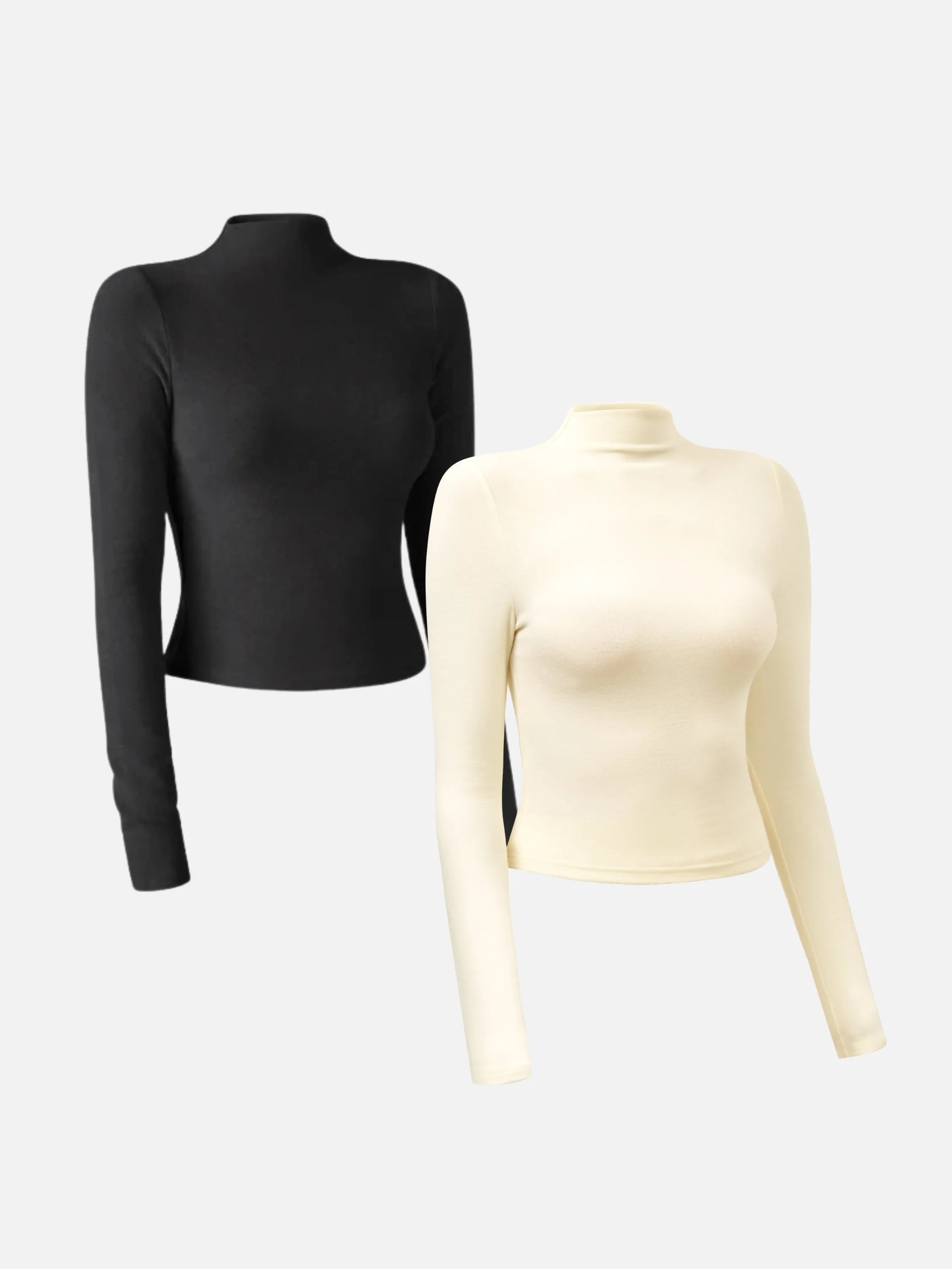 2Pcs Set Thermal Brushed Mock Neck Crop Top