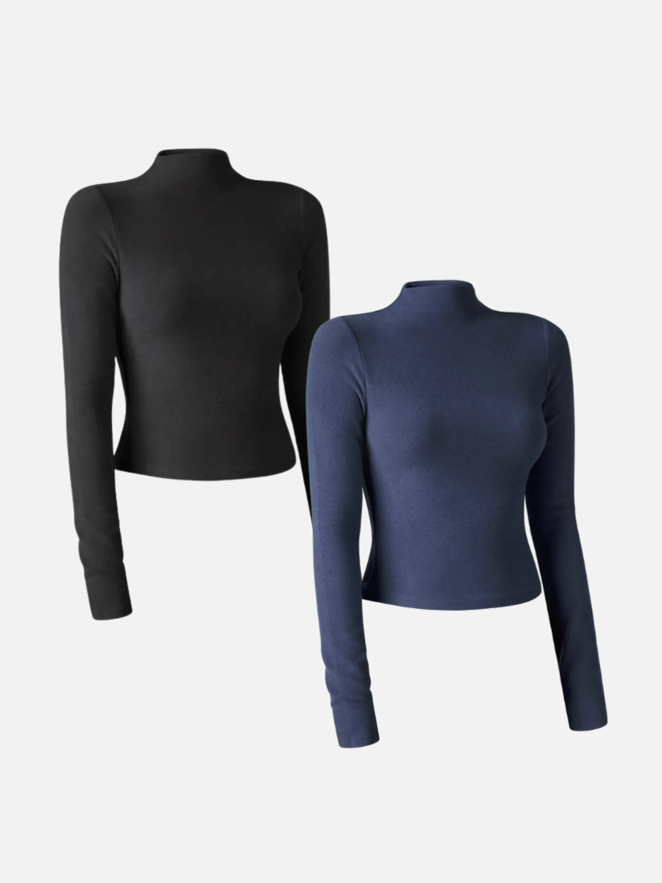 2Pcs Set Thermal Brushed Mock Neck Crop Top