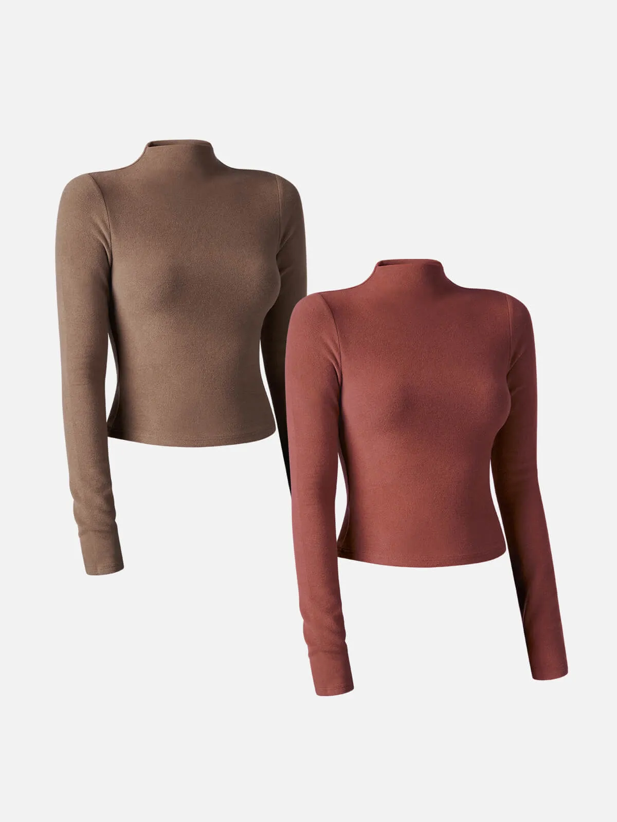 2Pcs Set Thermal Brushed Mock Neck Crop Top