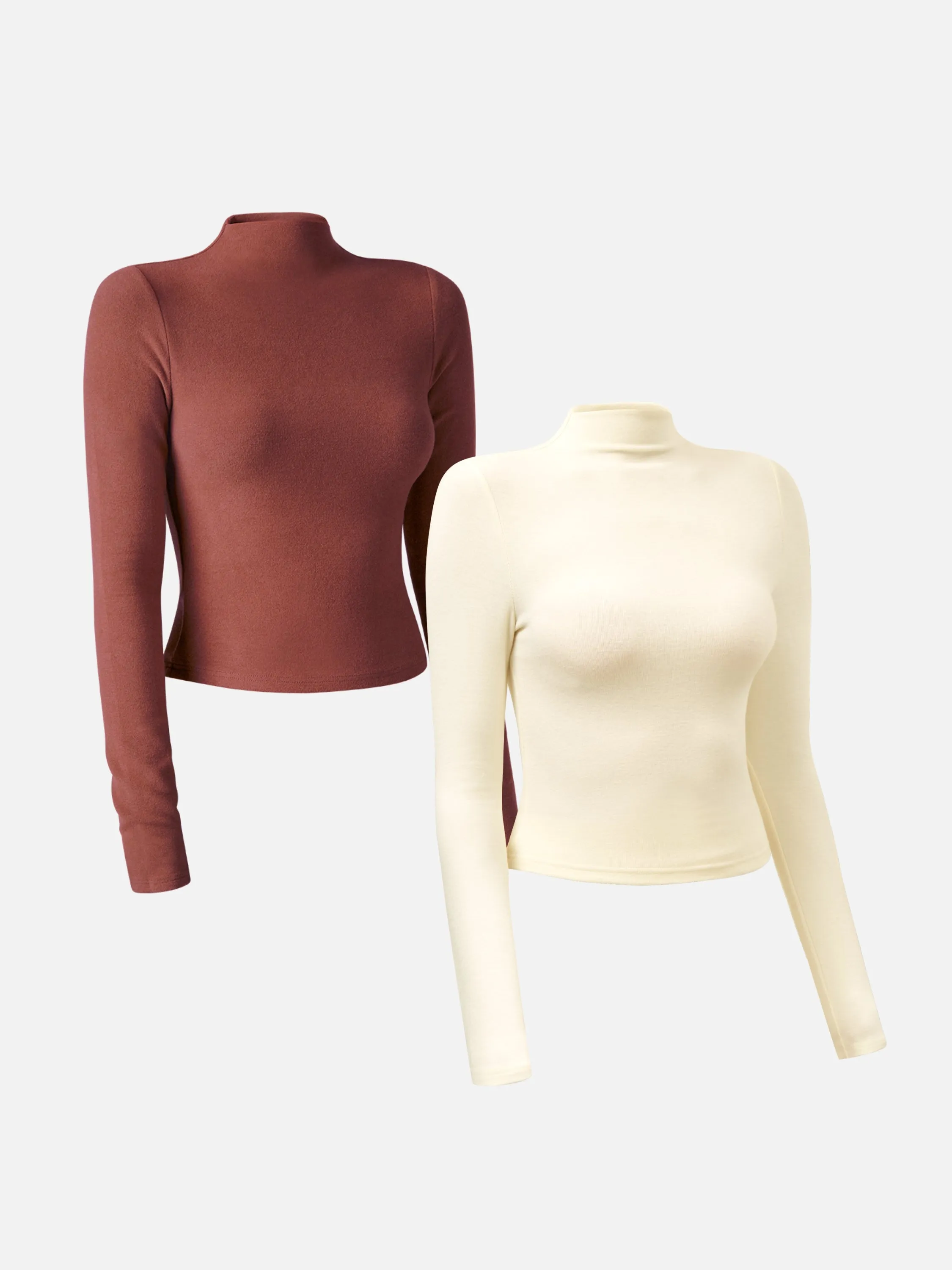 2Pcs Set Thermal Brushed Mock Neck Crop Top