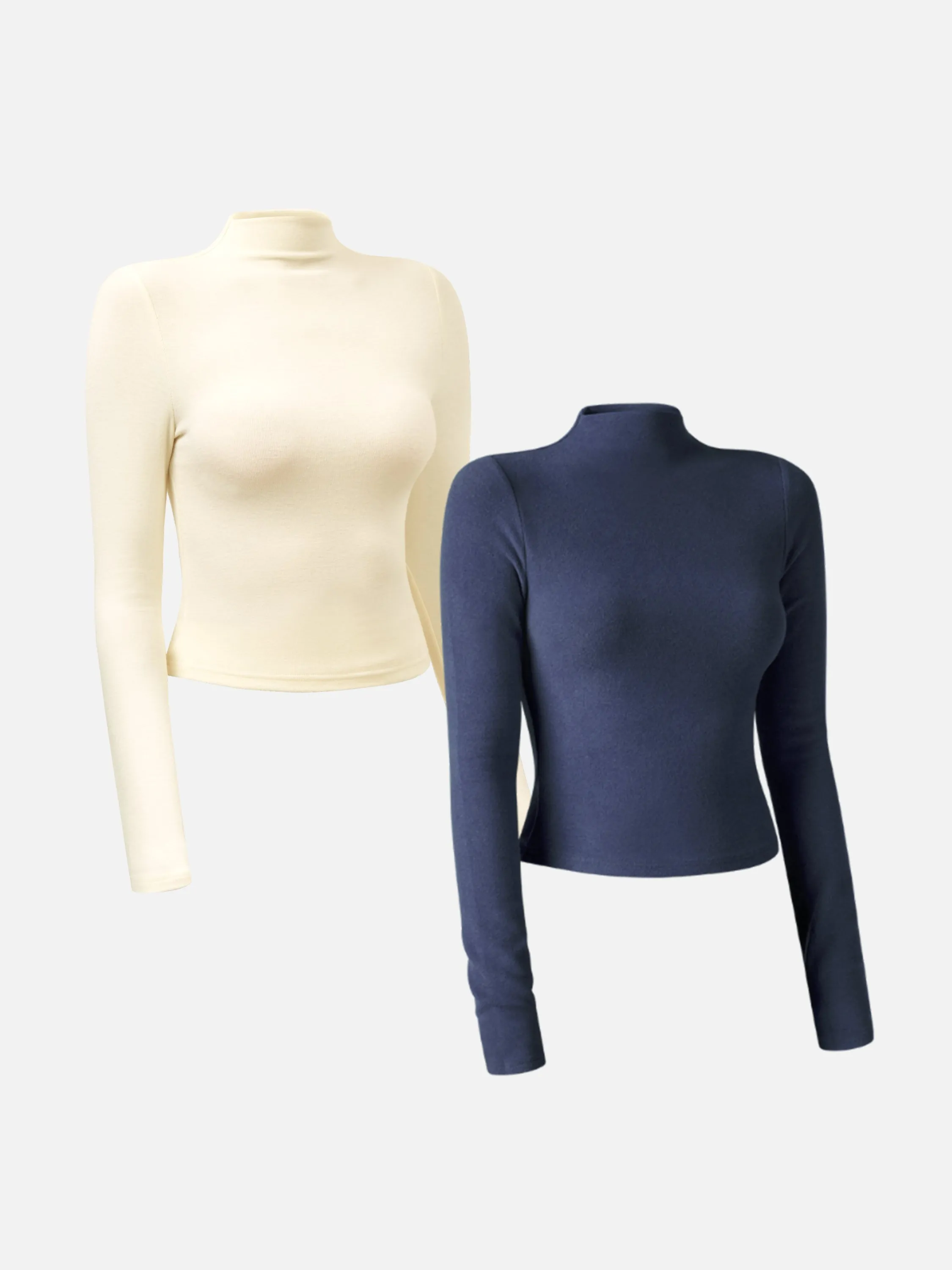 2Pcs Set Thermal Brushed Mock Neck Crop Top