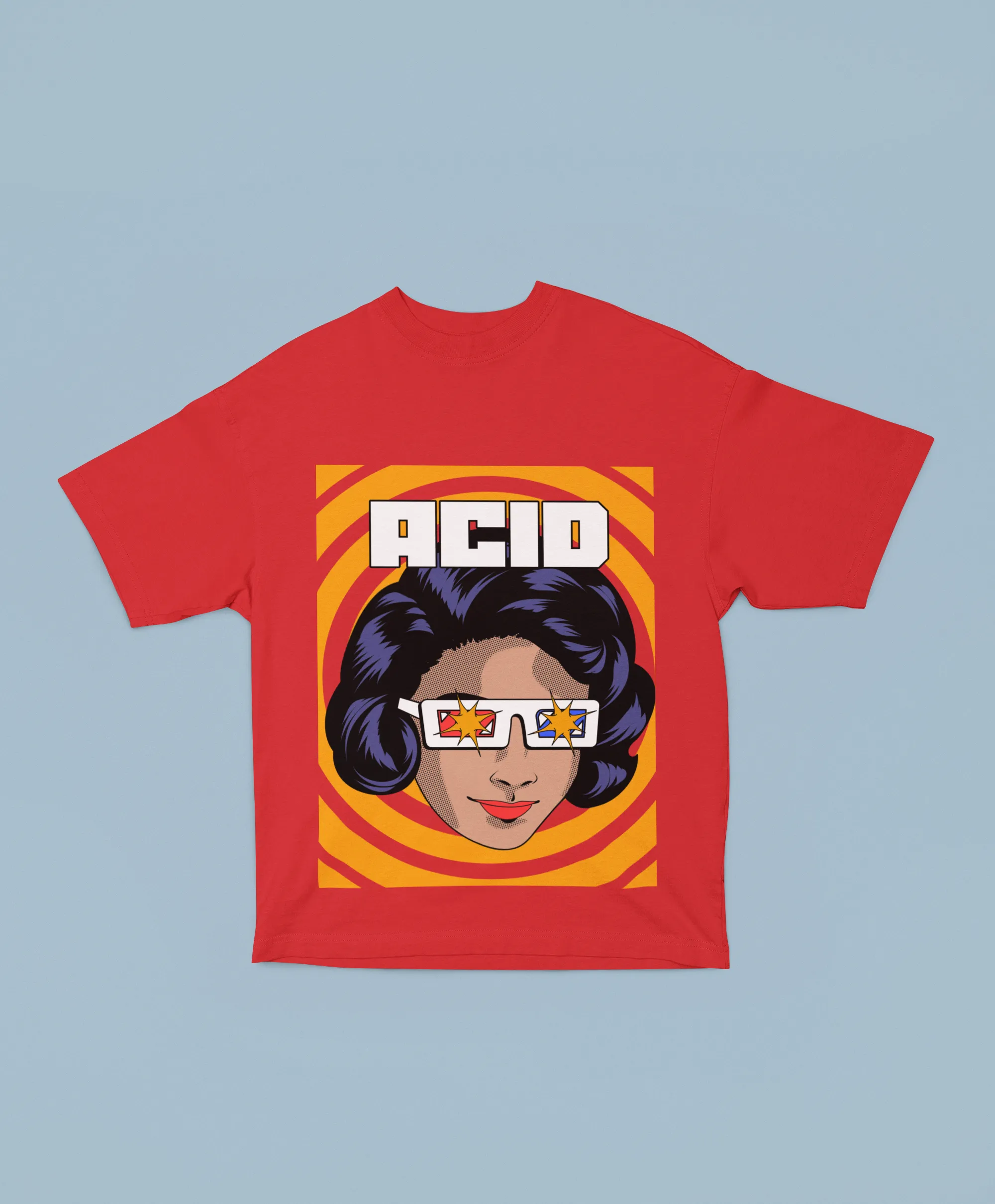 Acid Oversized Red Front and Back Printed T-shirt Unisex