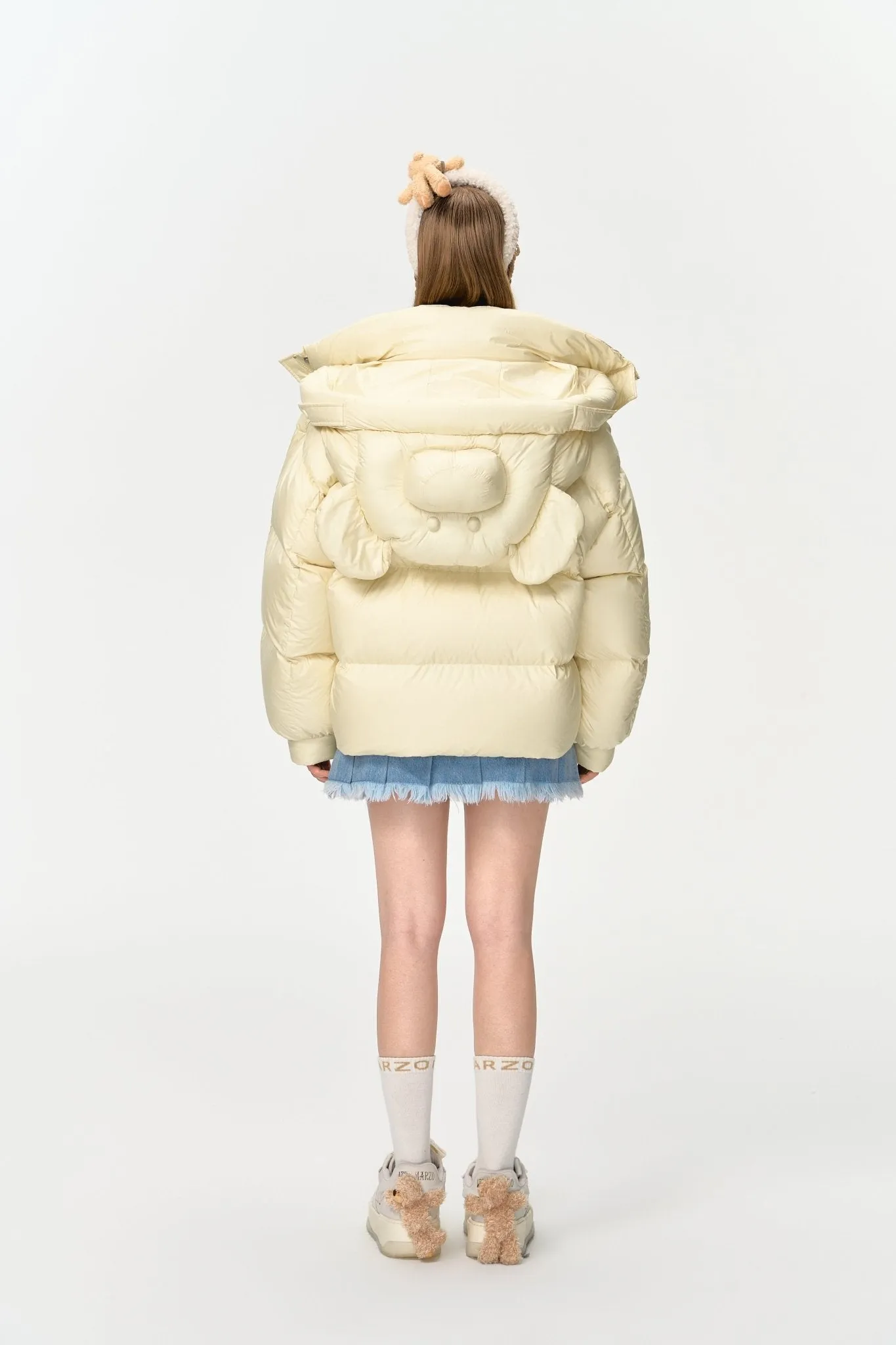 Bear Embossment Down Jacket In Yellow