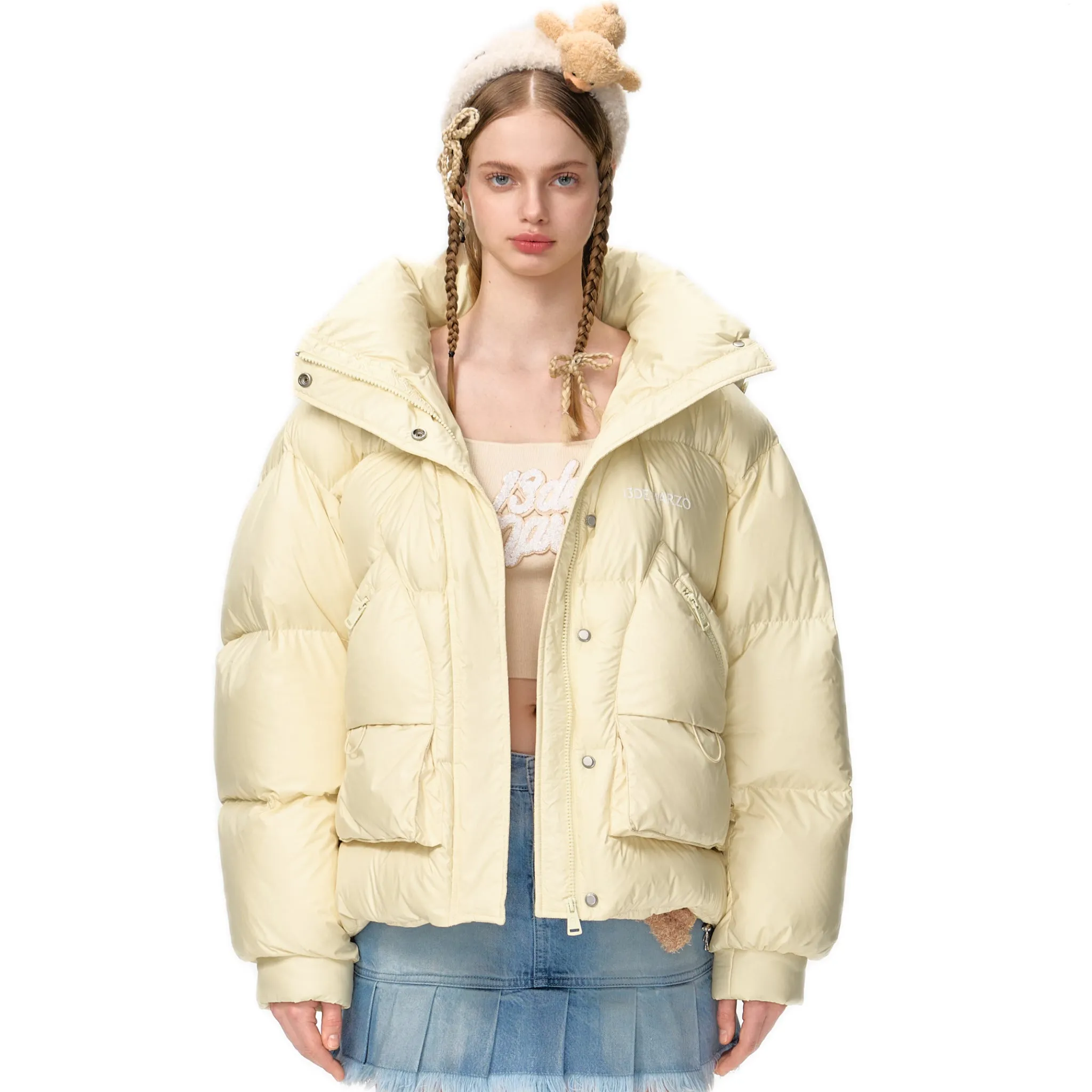 Bear Embossment Down Jacket In Yellow