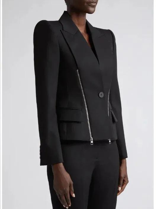 Black Double Zip Blazer Jacket