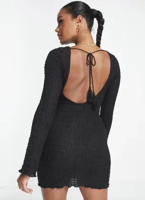 Black texture lycra backless mini dress