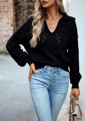 Black V-neck Knitted Sweater Top