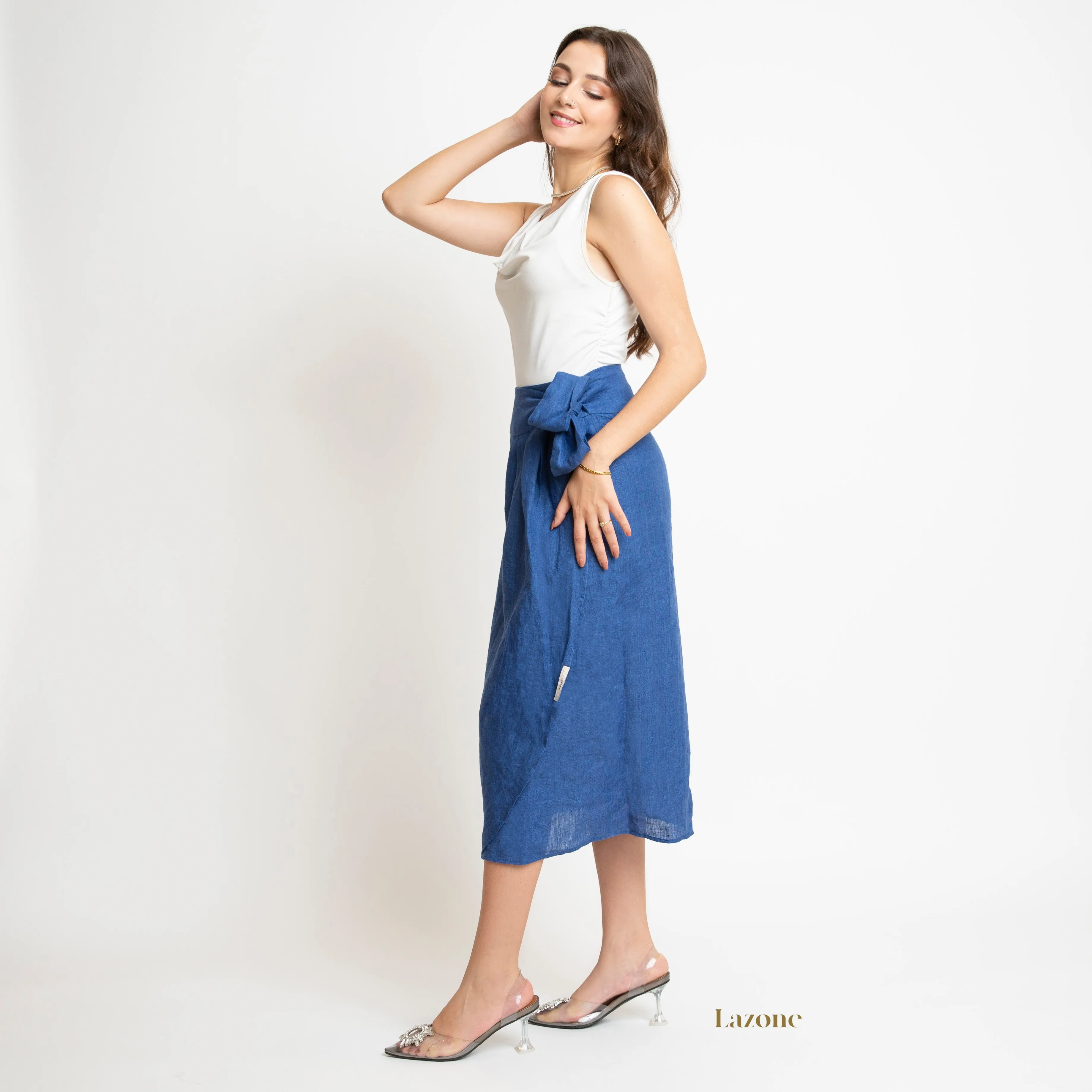 Blue Linen Wrap Skirt