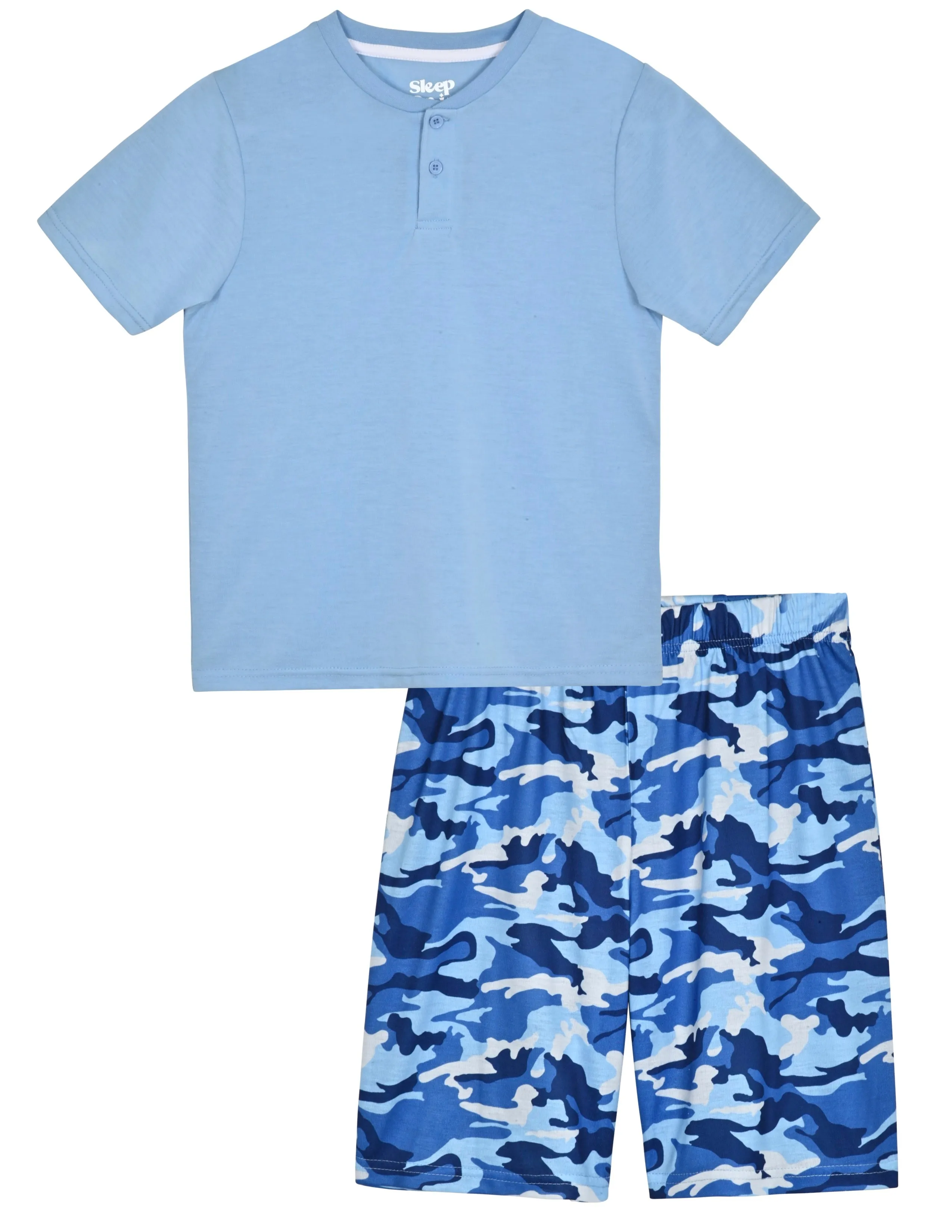 Boys 2-Piece Short-Sleeve Jersey Pajama Printed Shorts Set- Camo.