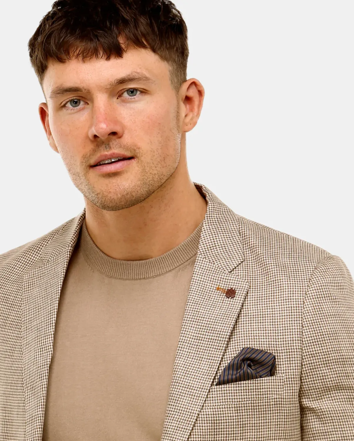 Brooksfield - Linen Houndstooth Check Blazer Walnut