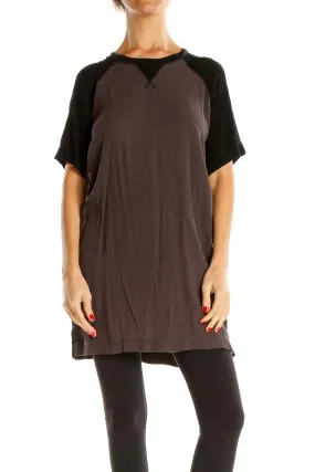 Brown Black Colorblock Casual Long Top / Dress