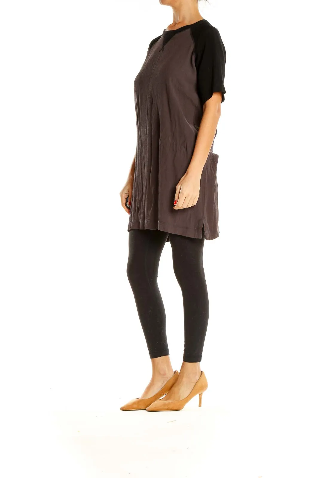 Brown Black Colorblock Casual Long Top / Dress