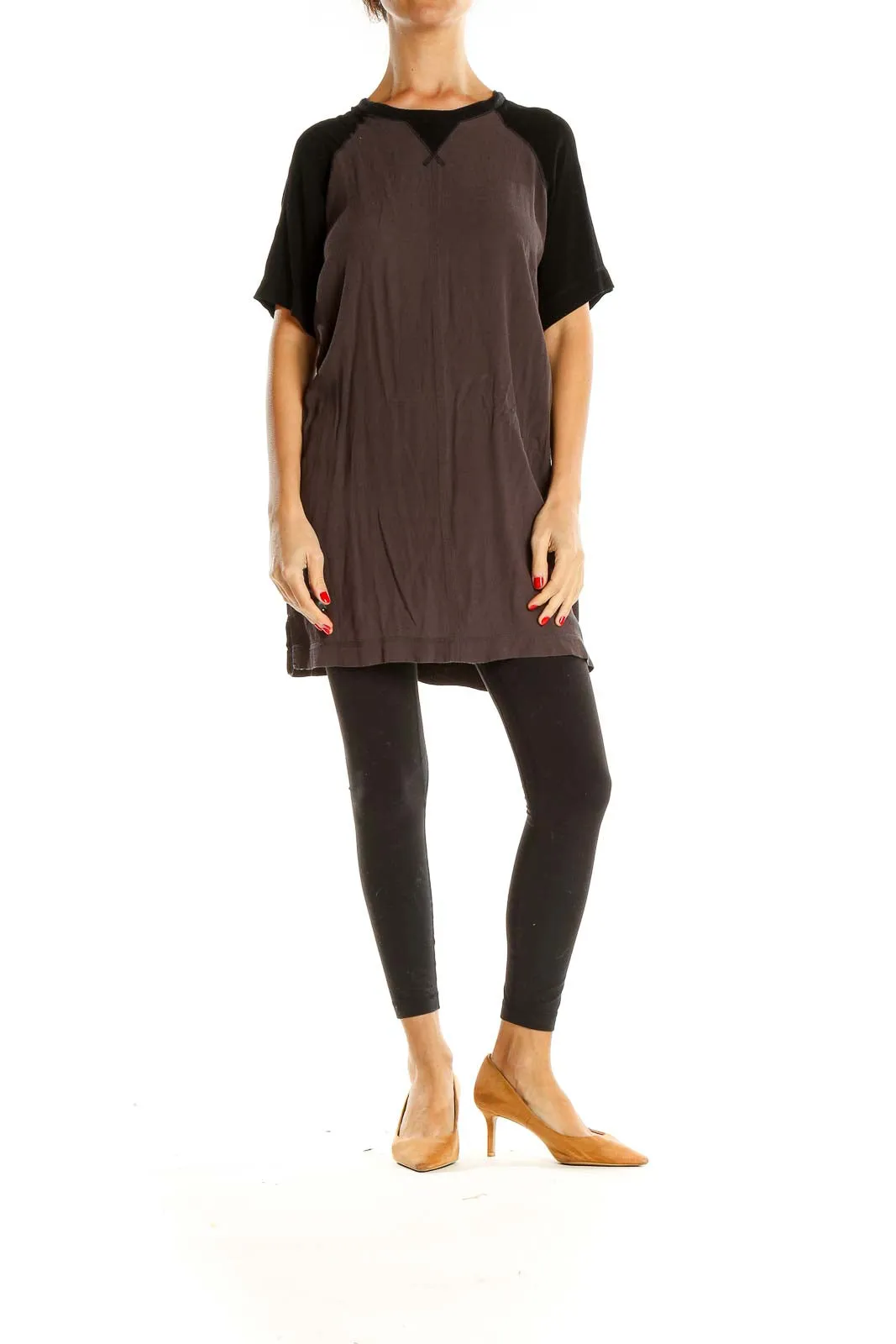 Brown Black Colorblock Casual Long Top / Dress