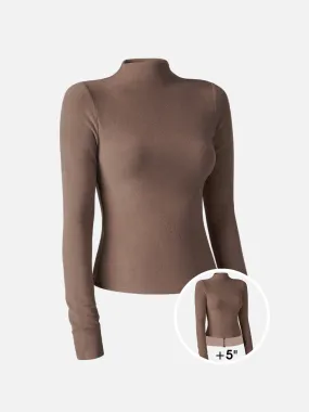 Brushed Mock Neck Top-Hip Length