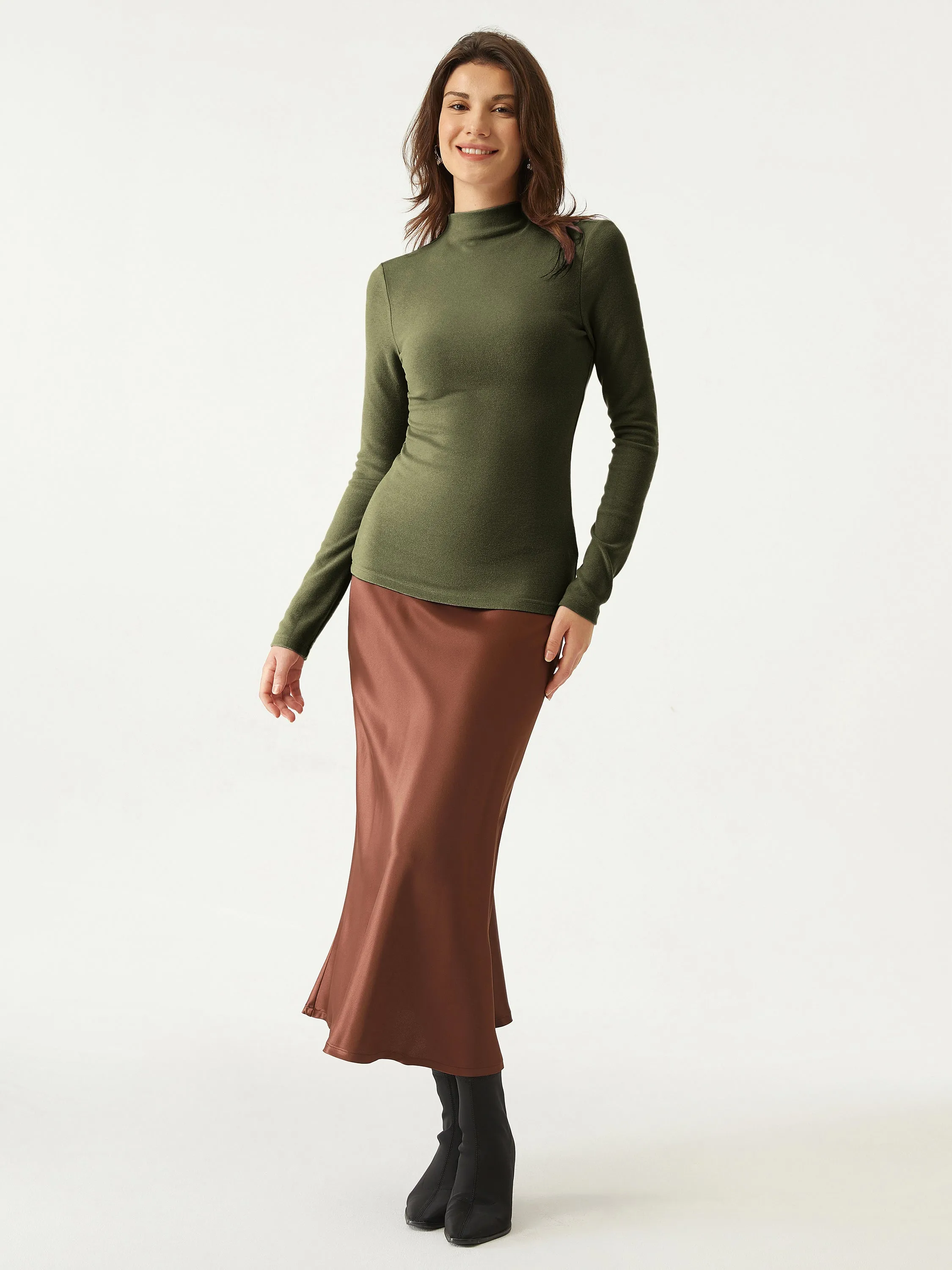 Brushed Mock Neck Top-Hip Length