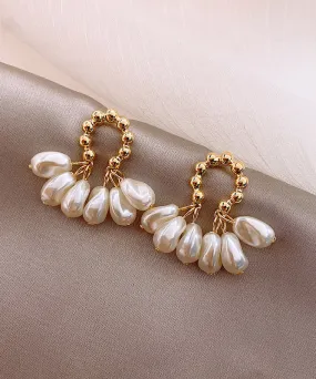 Casual Champagne Alloy Pearl Hoop Earrings LY1808