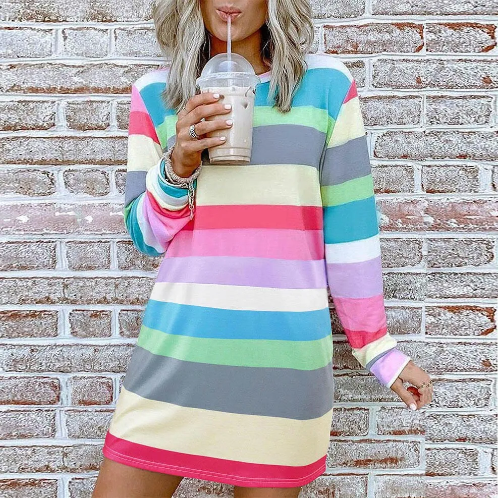 Casual Long Sleeve Striped Dress