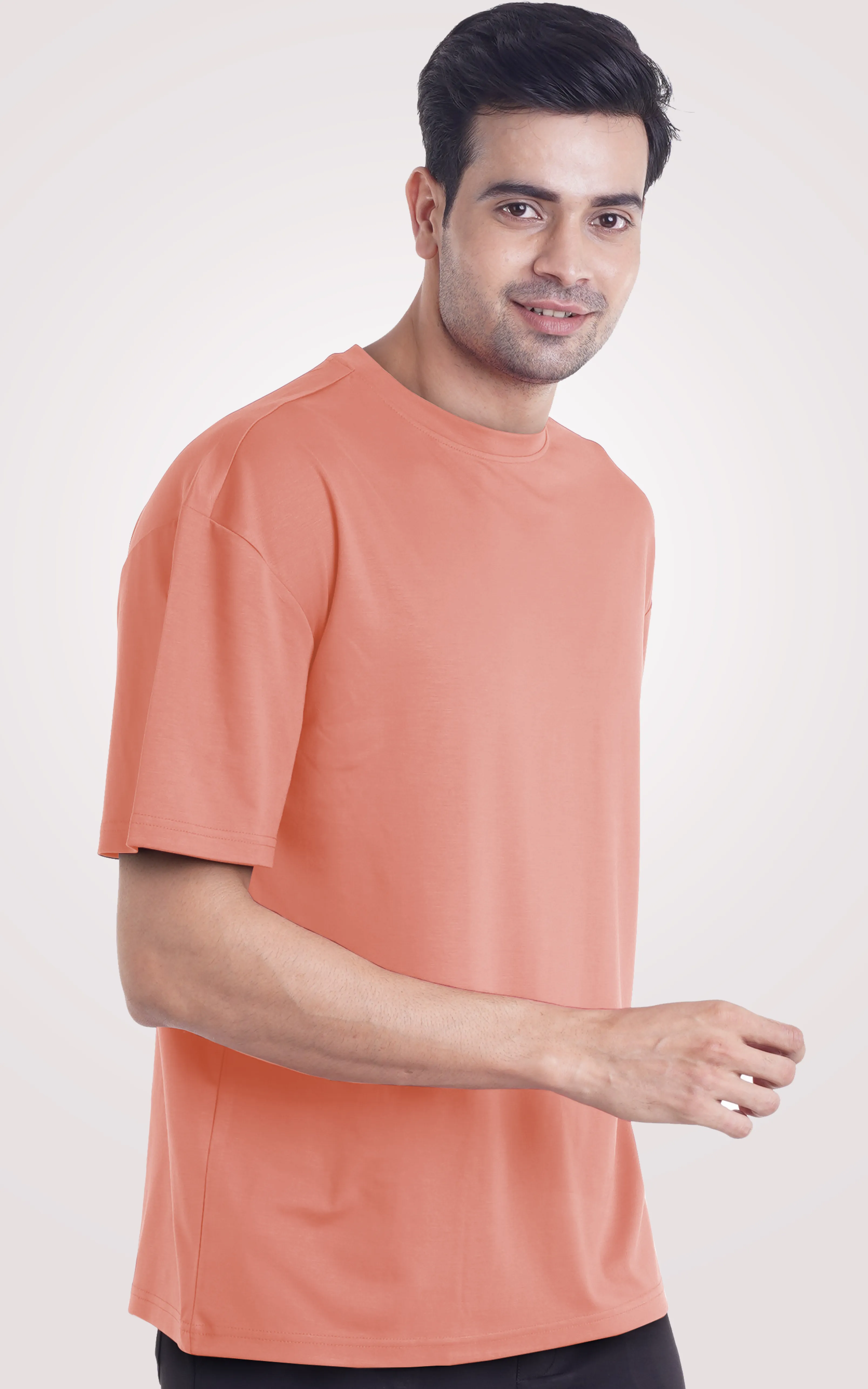 COOLDOWN-Light Orange Plain Over Size T-Shirt