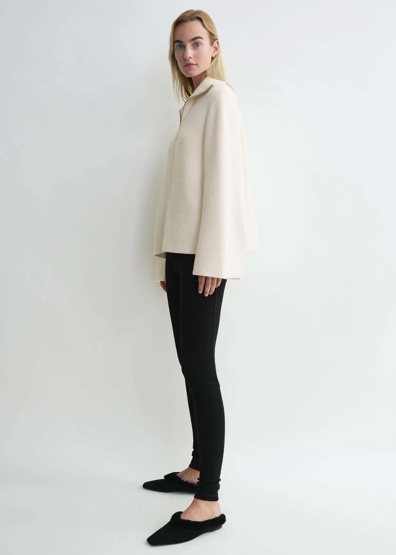 Double-knit zip sweater off-white