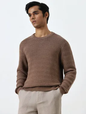 ETA Brown Knitted Relaxed-Fit Cotton Sweater