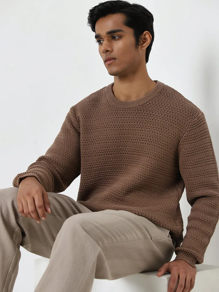 ETA Brown Knitted Relaxed-Fit Cotton Sweater