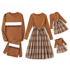 Family Matching Plaid Dresses And Casual Sweatshirts Set