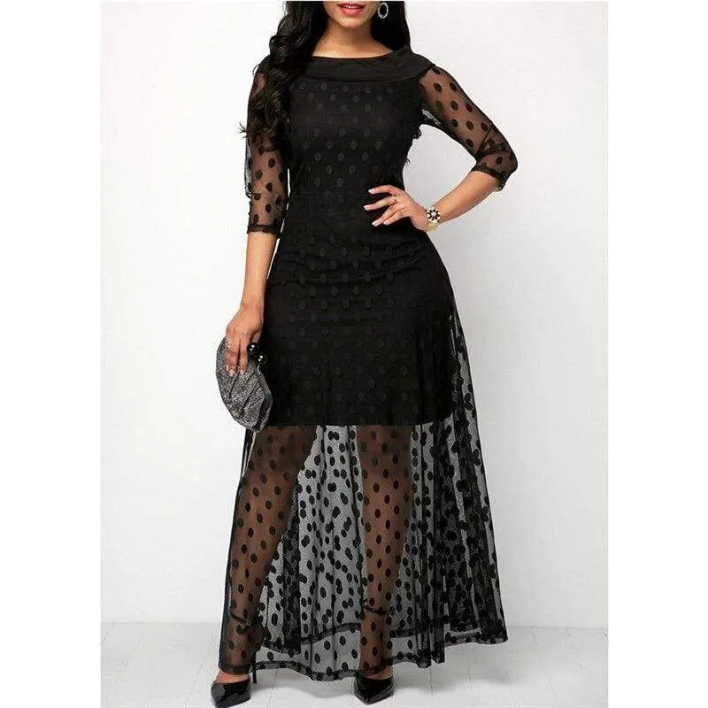 FashionSierra - Summer Women Dress Polka Dot Print Lace Maxi Dresses For Women Elegant Ladies Dresses Casual Black Plus Size Evening Party Dress