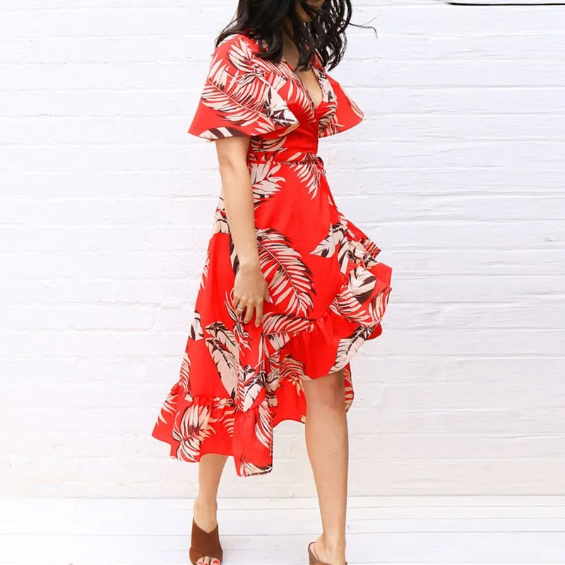 Floral Print Chiffon Beach Long Dress Women