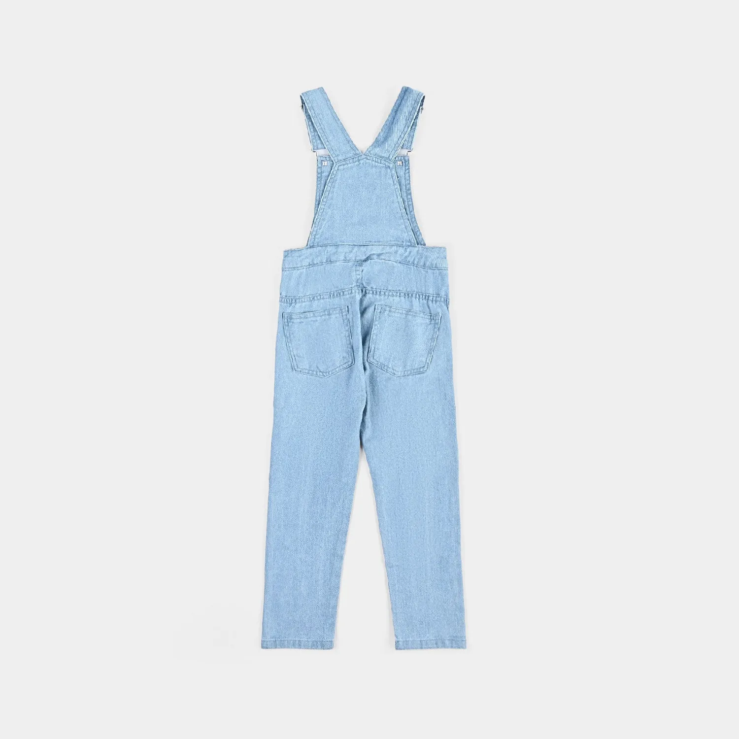 Girls Denim Rigid Dungaree Hearts-Ice Blue