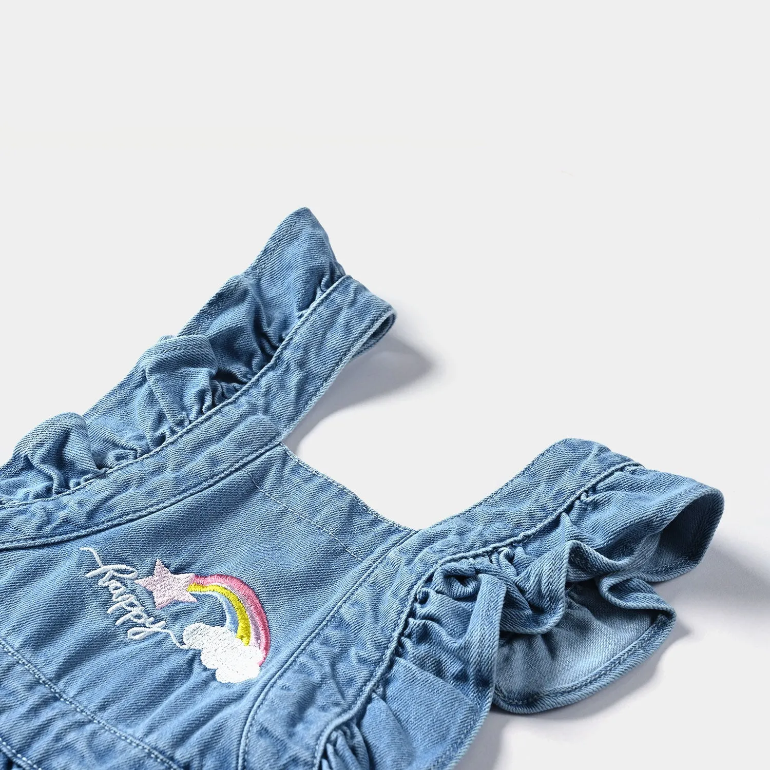 Infant Girls Denim rigid Dangri Happy-LT.Blue