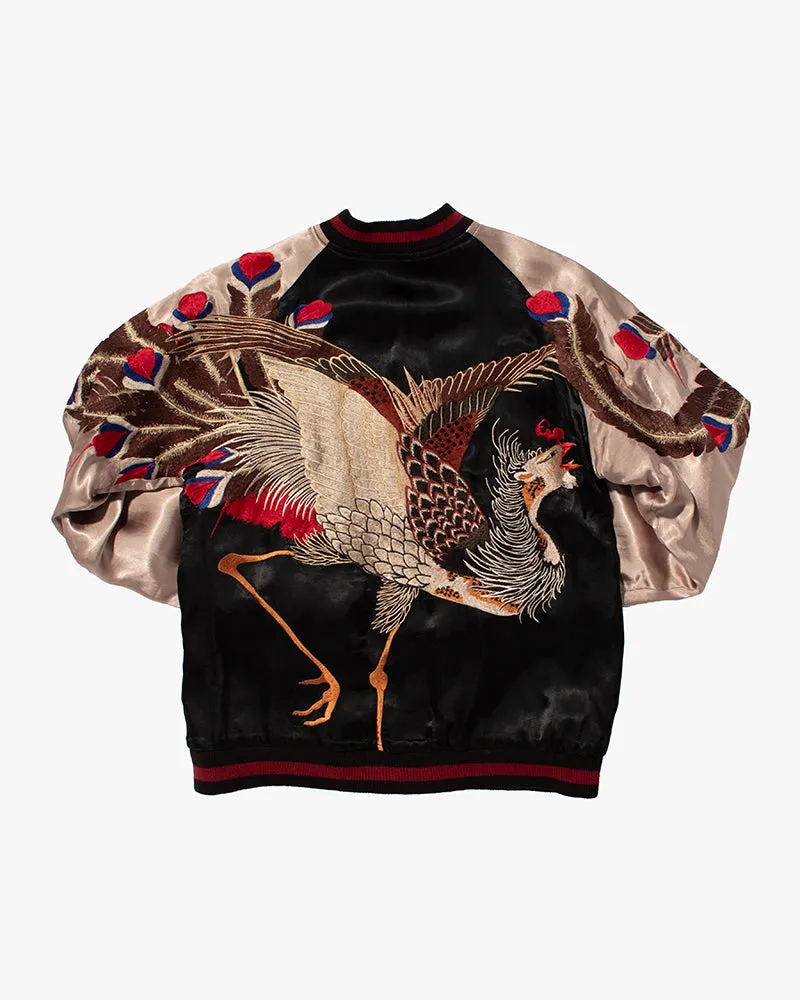 Japanese Repro Souvenir Jacket, Reversible, Black and Red Peacock