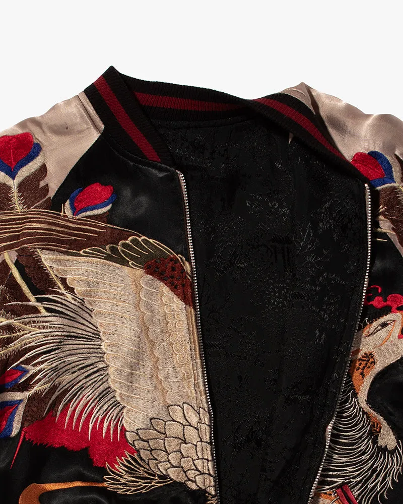 Japanese Repro Souvenir Jacket, Reversible, Black and Red Peacock