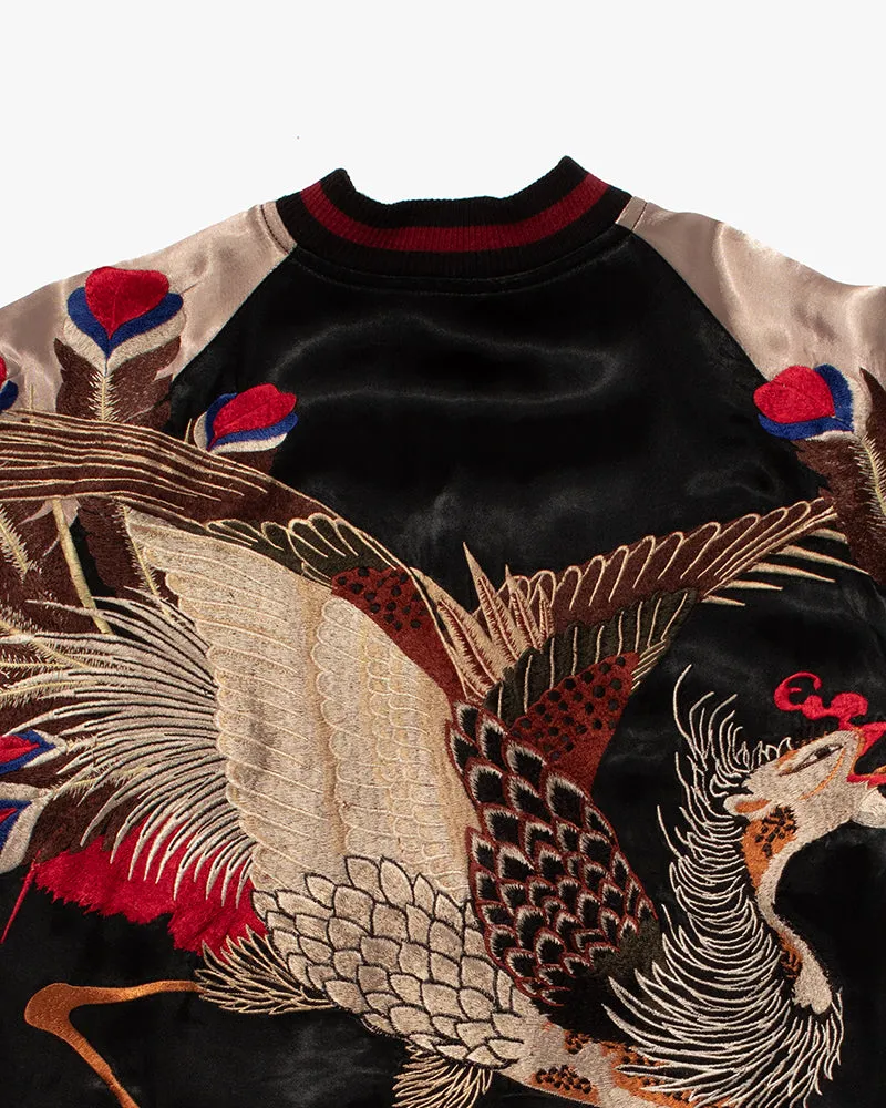 Japanese Repro Souvenir Jacket, Reversible, Black and Red Peacock