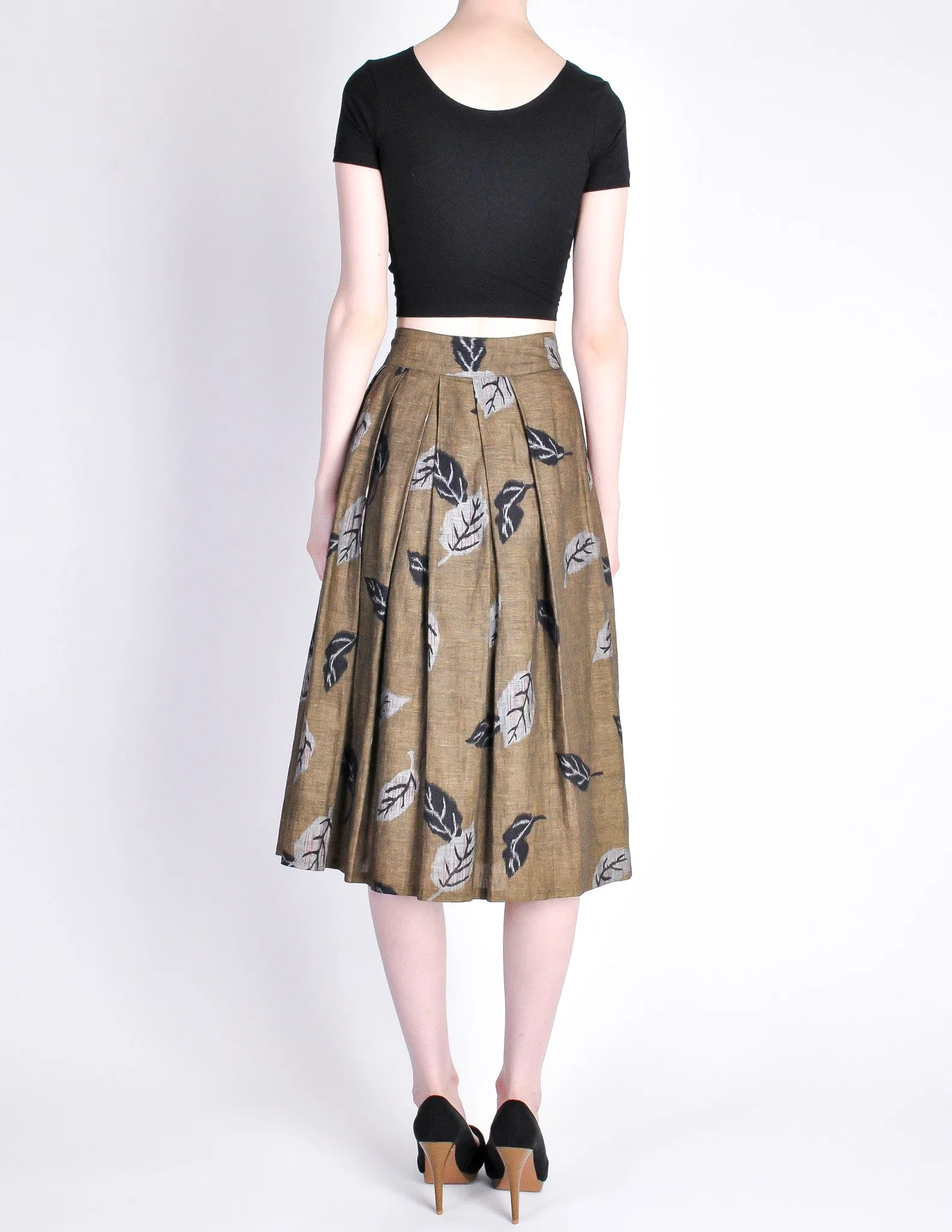 Kenzo Vintage Green Leaf Print Wrap Skirt