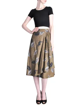 Kenzo Vintage Green Leaf Print Wrap Skirt