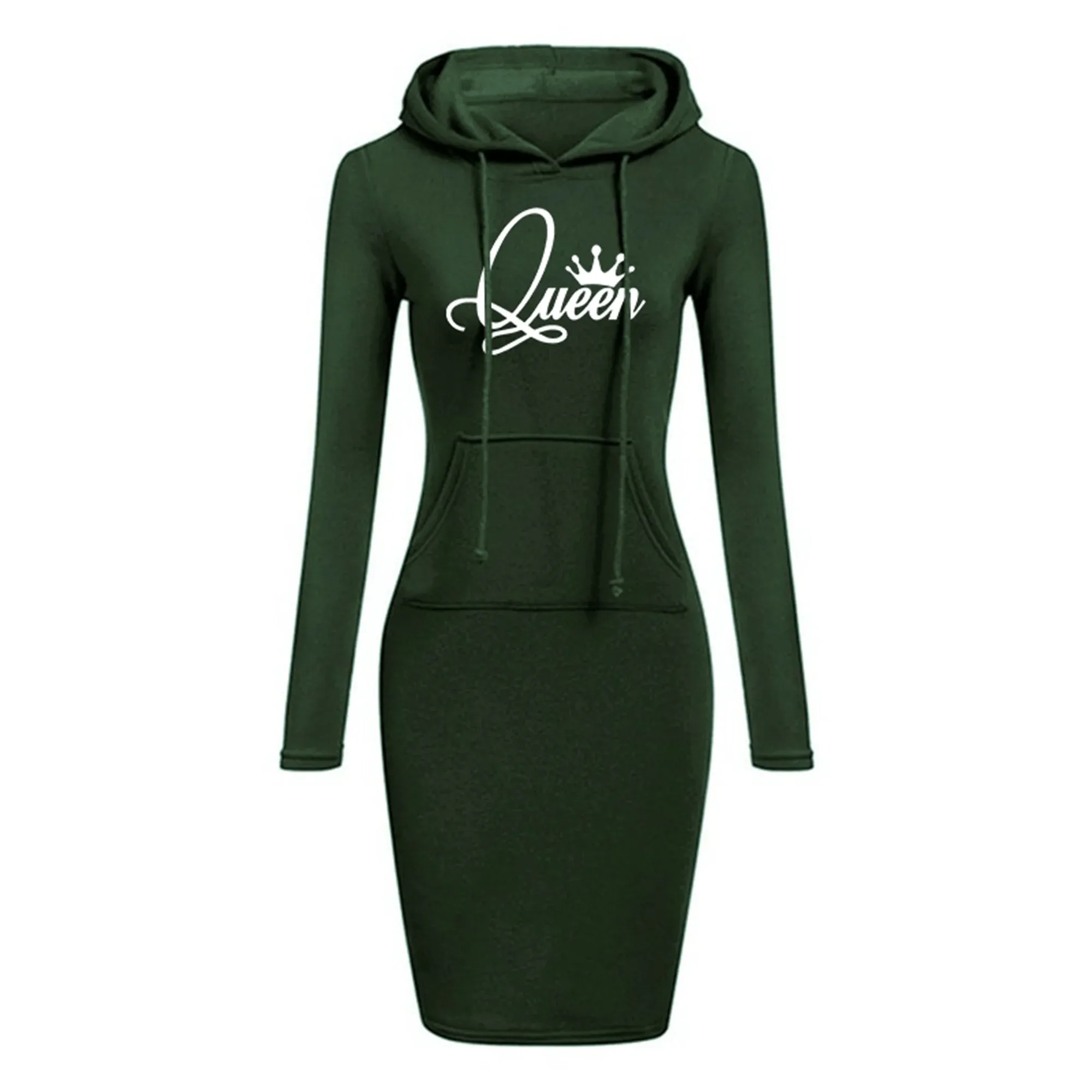 Latest Hot Women's Queen Printed Knee Hoodie Slim Dresses