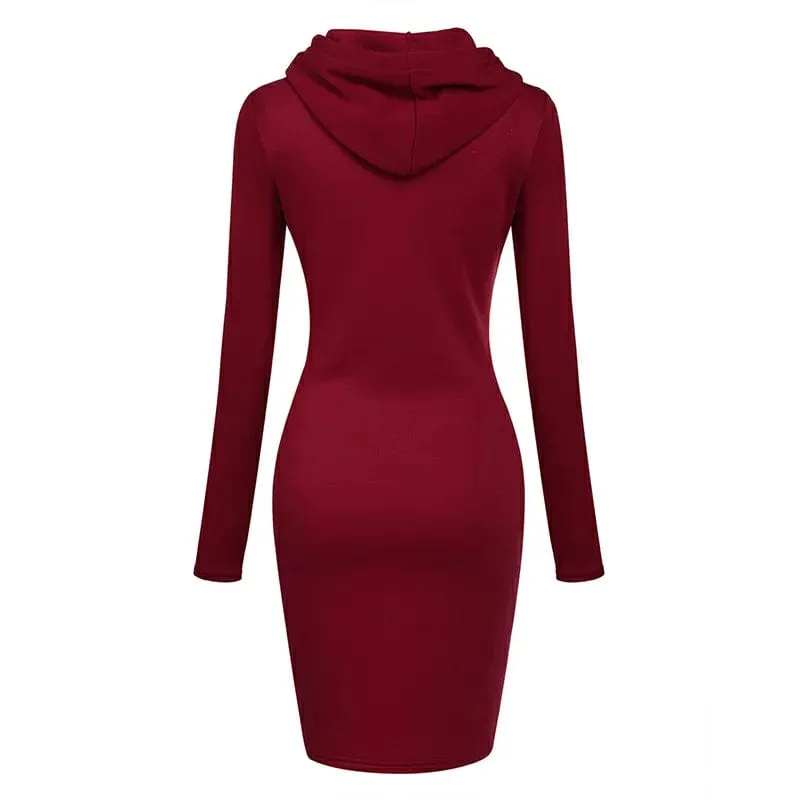 Latest Hot Women's Queen Printed Knee Hoodie Slim Dresses