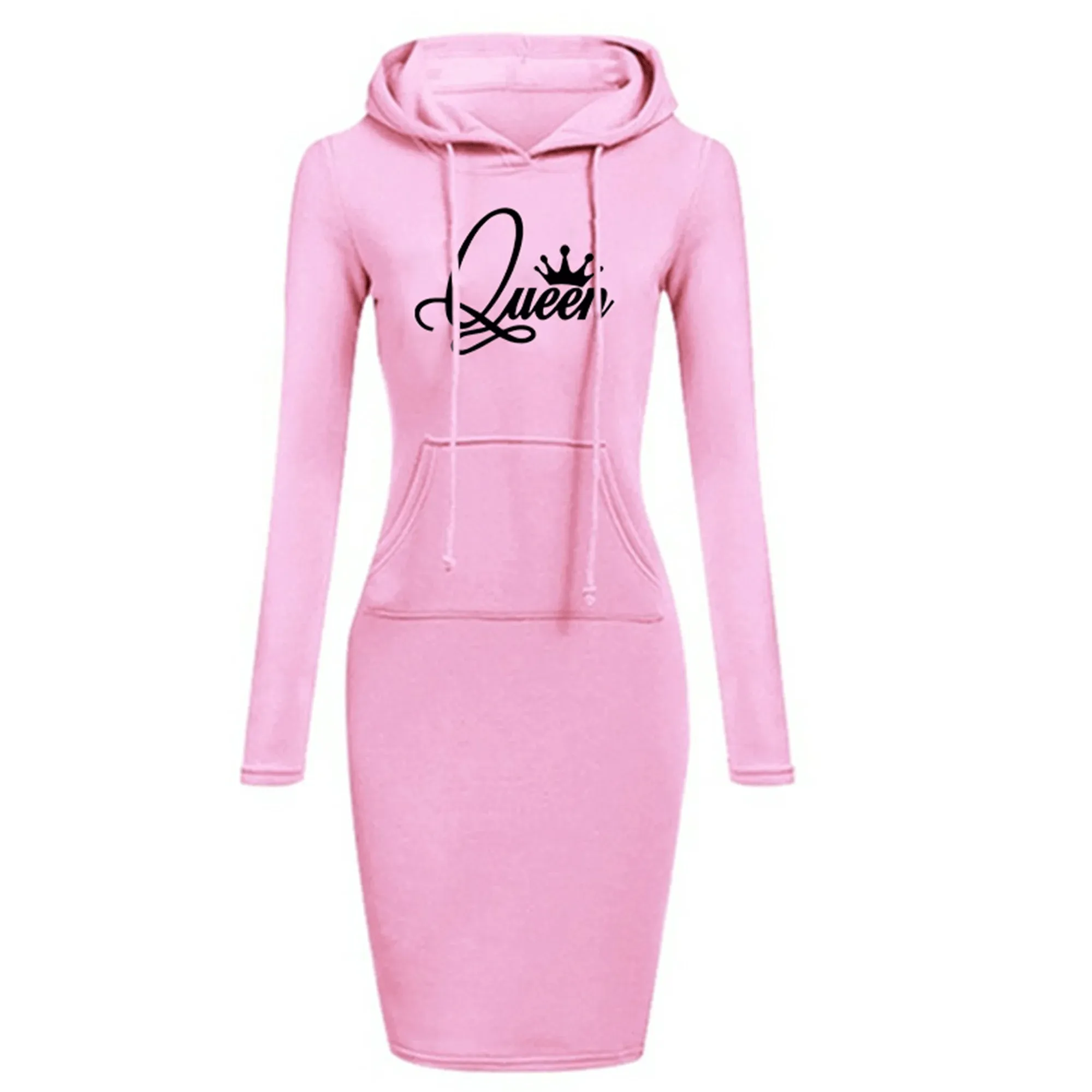 Latest Hot Women's Queen Printed Knee Hoodie Slim Dresses