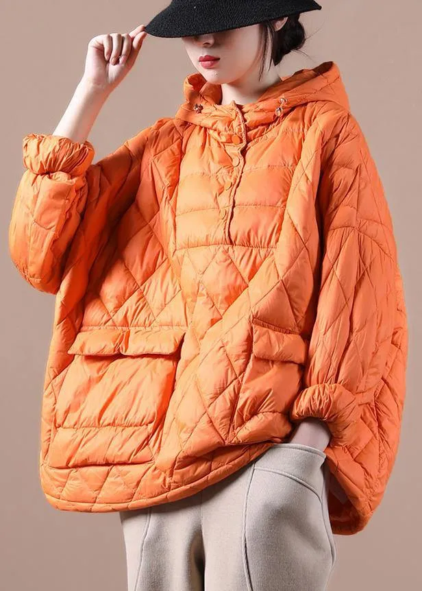 Literary Orange Plus Size Hooded Pullover Short Puffers Jackets(Free Shipping   Limited Stock)