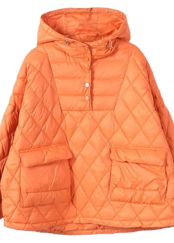 Literary Orange Plus Size Hooded Pullover Short Puffers Jackets(Free Shipping   Limited Stock)