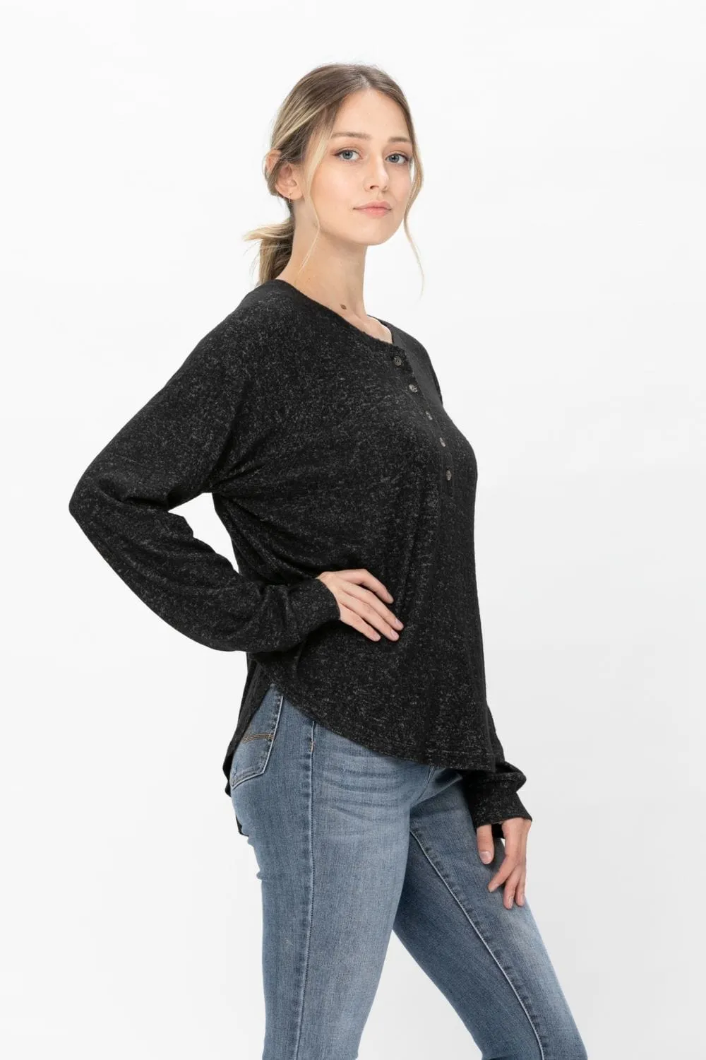 Long Sleeve Henley Knit Tops Casual Crew Neck Thermal Sweater T Shirts with Buttons