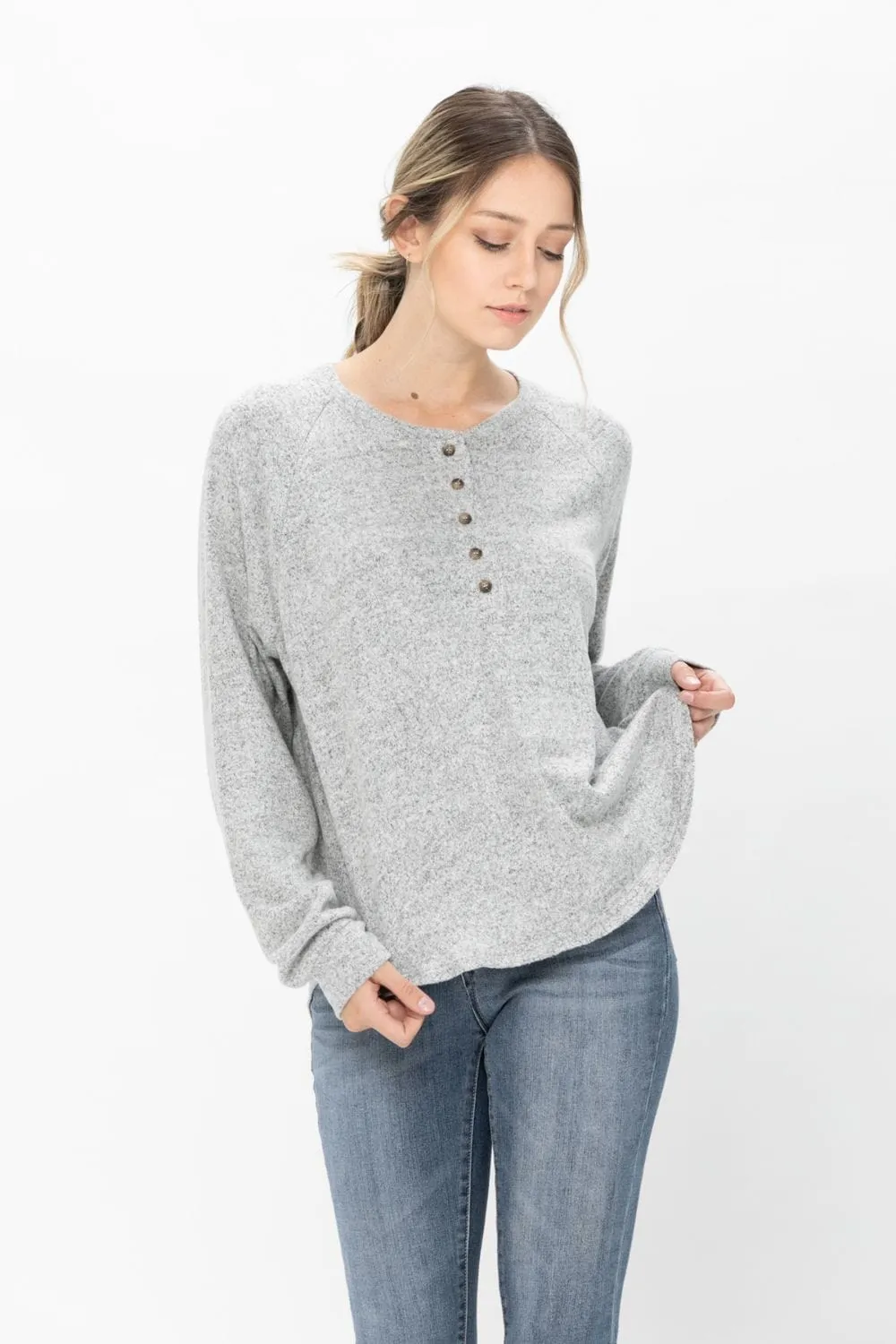 Long Sleeve Henley Knit Tops Casual Crew Neck Thermal Sweater T Shirts with Buttons