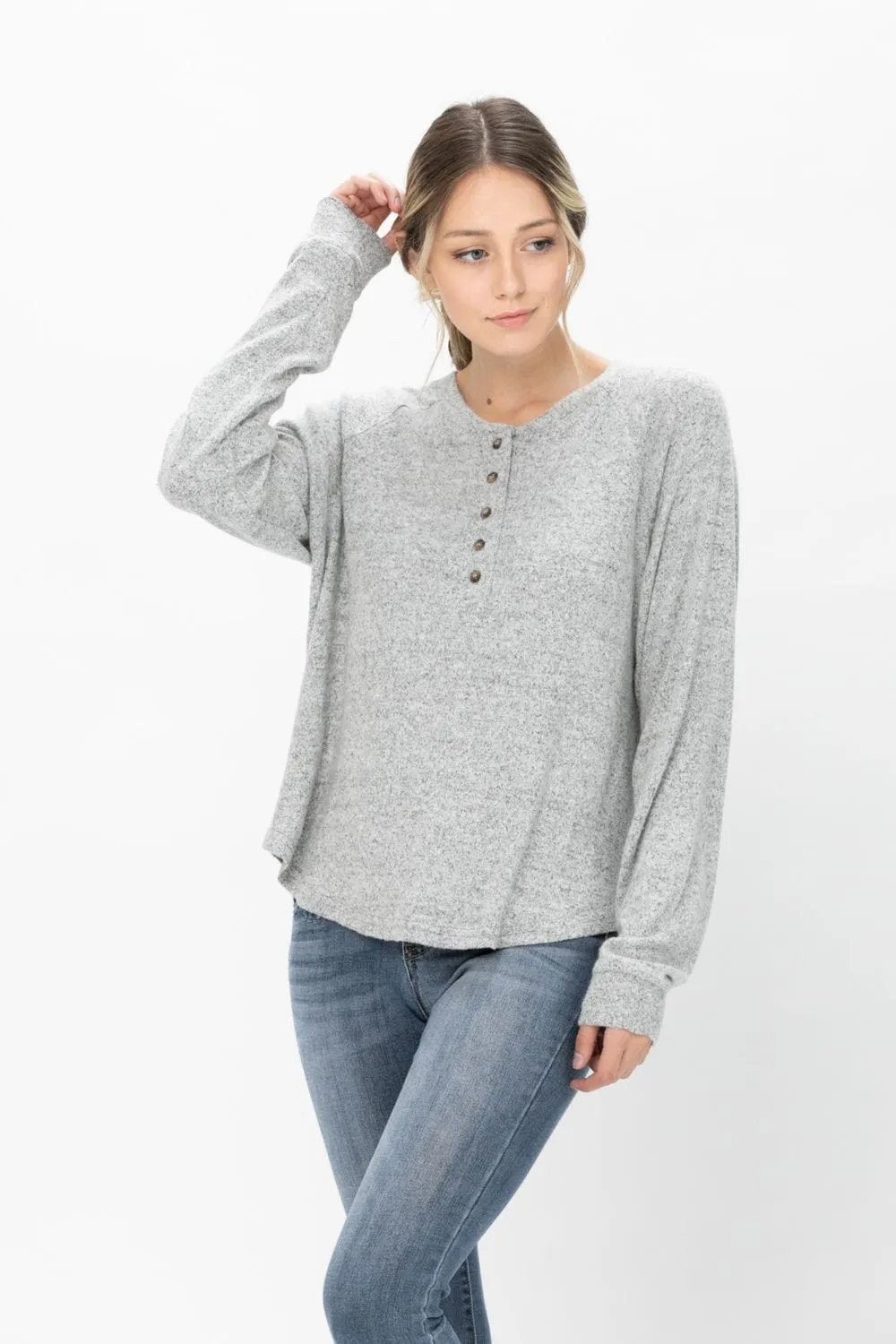 Long Sleeve Henley Knit Tops Casual Crew Neck Thermal Sweater T Shirts with Buttons