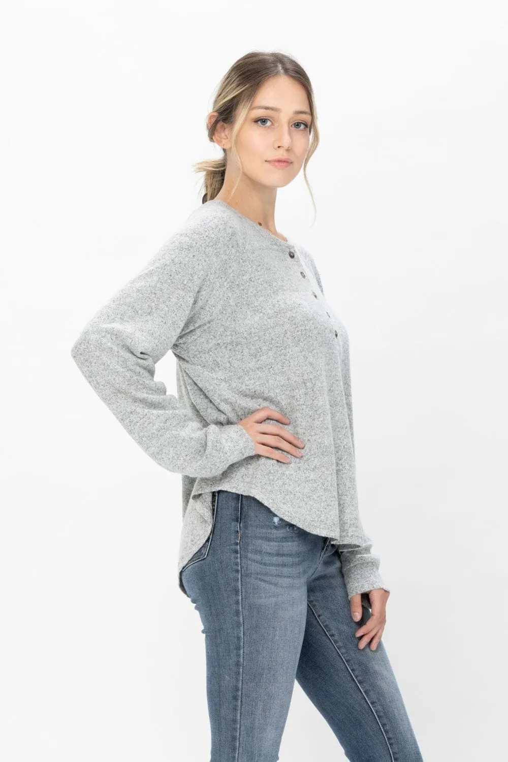 Long Sleeve Henley Knit Tops Casual Crew Neck Thermal Sweater T Shirts with Buttons