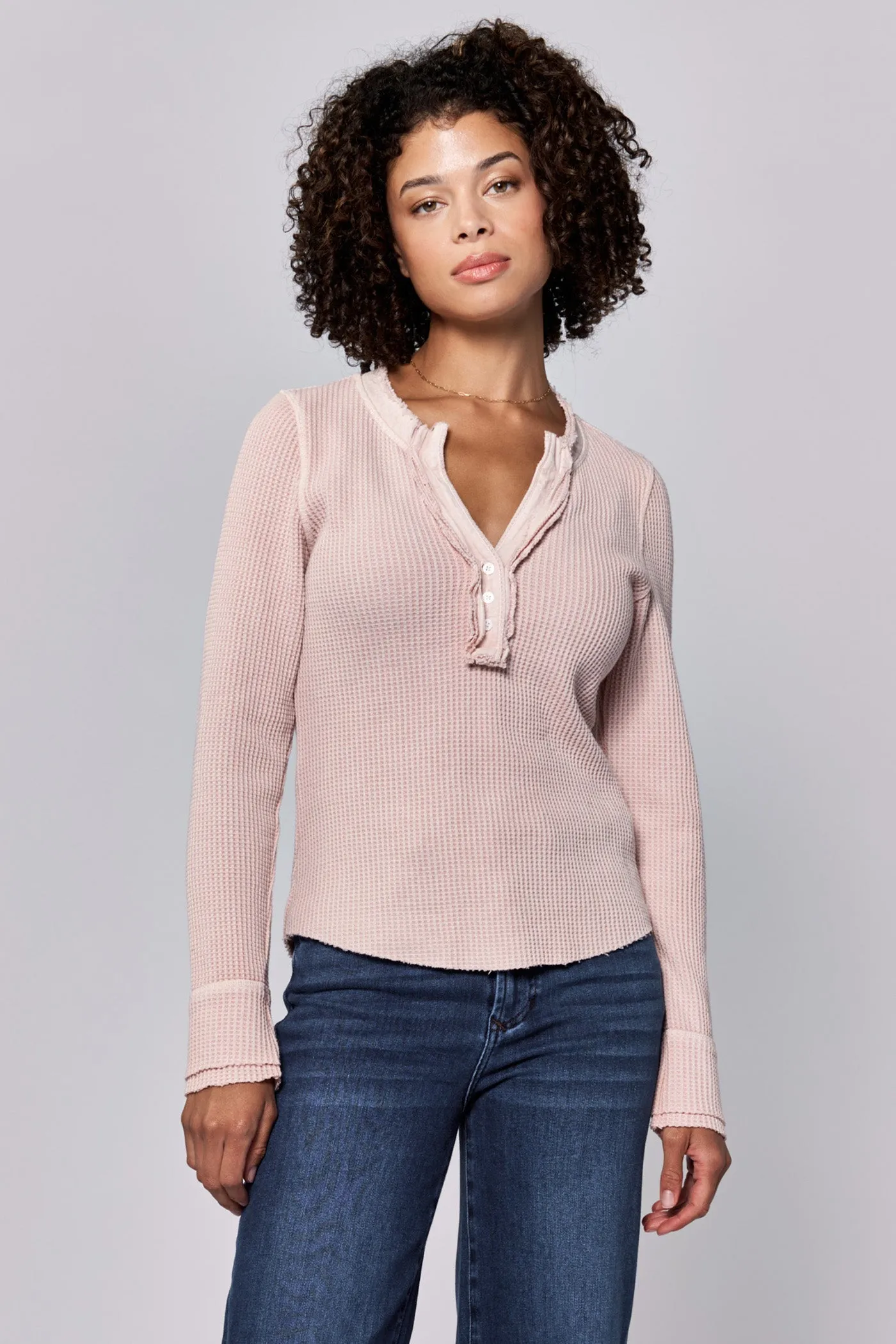 LUNA V-NECK LONG SLEEVE FITTED TOP SEPIA ROSE