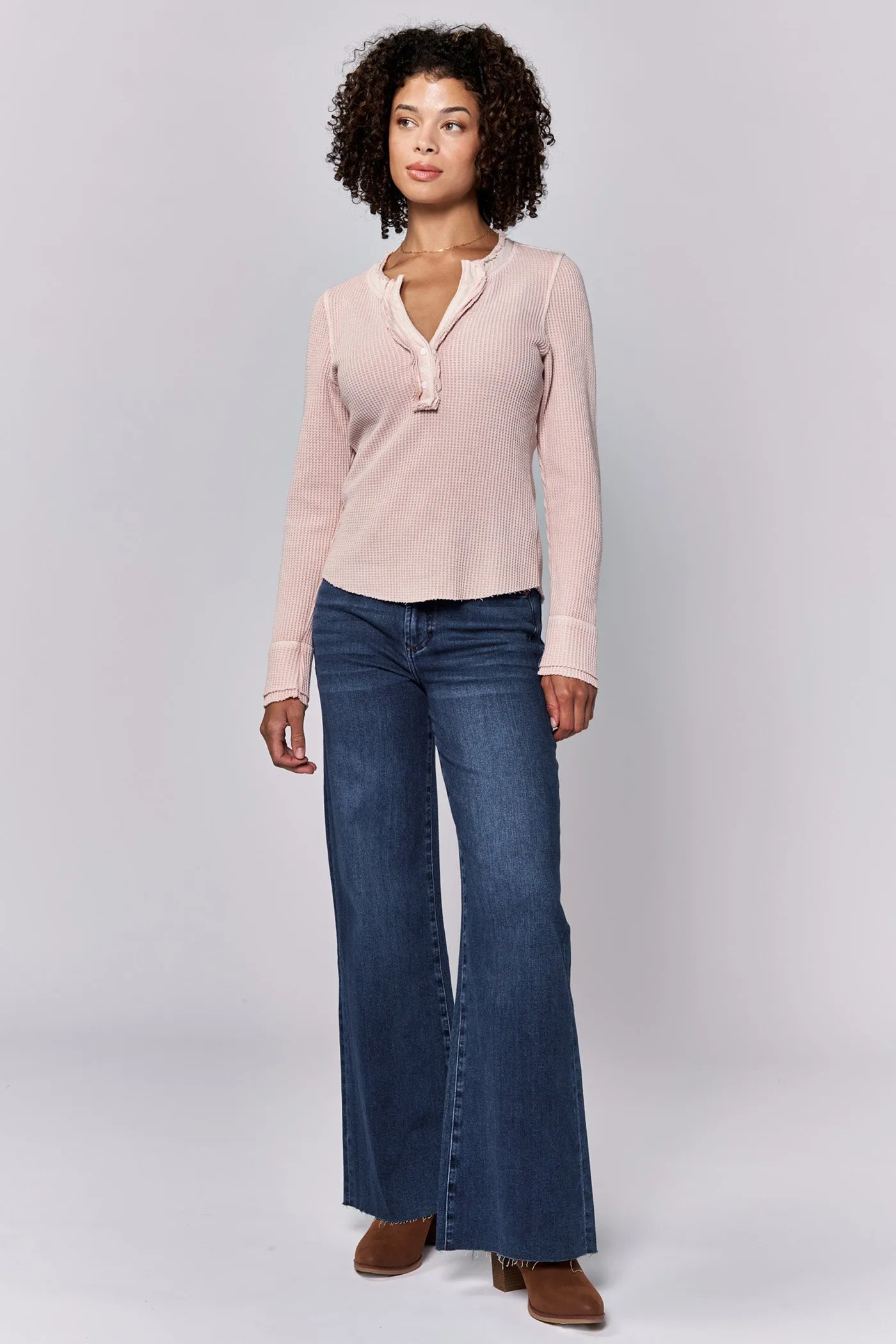 LUNA V-NECK LONG SLEEVE FITTED TOP SEPIA ROSE