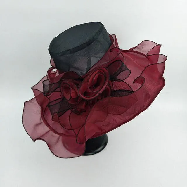 Organza  Kentucky Derby Big Flower Wide Brim Duchess Vintage Hat