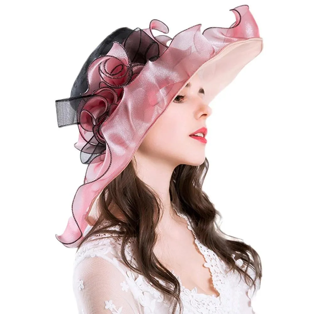 Organza  Kentucky Derby Big Flower Wide Brim Duchess Vintage Hat